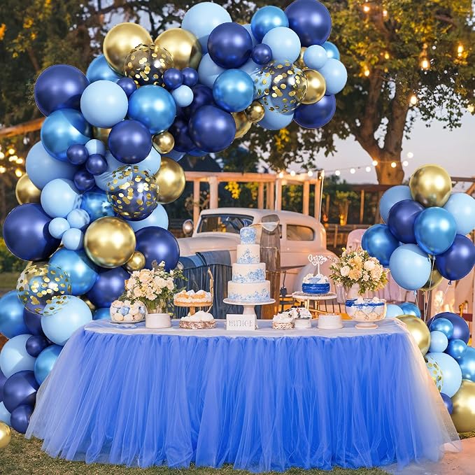 Graduation Balloon Arch Kit Blue and Gold Balloon Garland Royal Pastel Light Blue Metallic Gold Confetti Balloons for Grad Class of 2026 Boss Retirement Prom Birthday Baby Shower Party Decorations