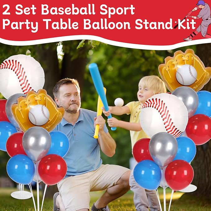 4 Sets Baseball Party Balloons Stand Kit with Baseball Glove Foil Balloons Sport Themed Party Ball Balloon Centerpiece for Tables for Game Sports Birthday Baby Shower Decoration