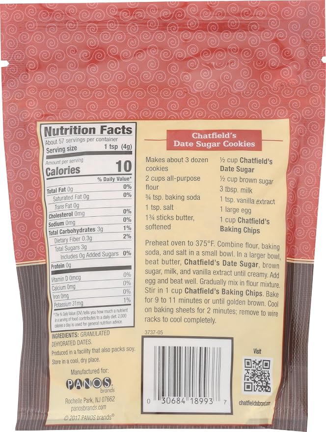 Chatfield's Granulated Date Sugar Raw - Sugar Substitute for Kosher, Vegan and Gluten Free (Pack of 1)