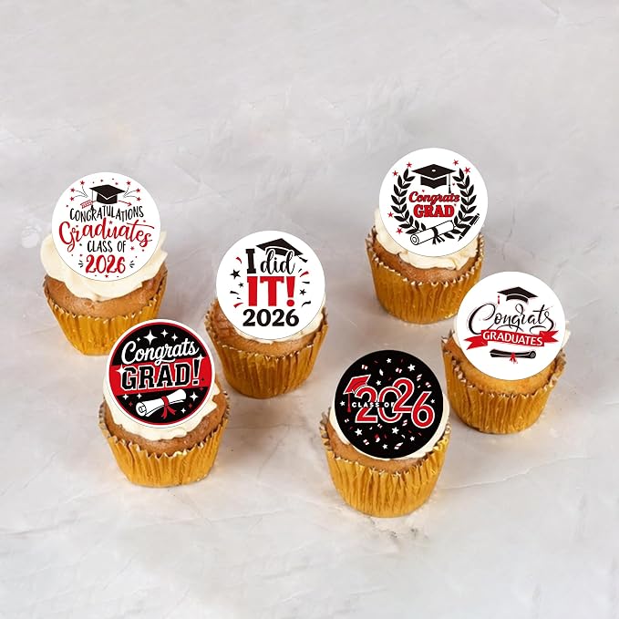 63 PCS Edible 2026 Graduation Cupcake Toppers Diploma Congrats 2026 Grad Cap Cupcake Picks Edible Class of 2026 Cake Decorations for 2026 High School/College Graduation Theme Party Supplies Dark Blue