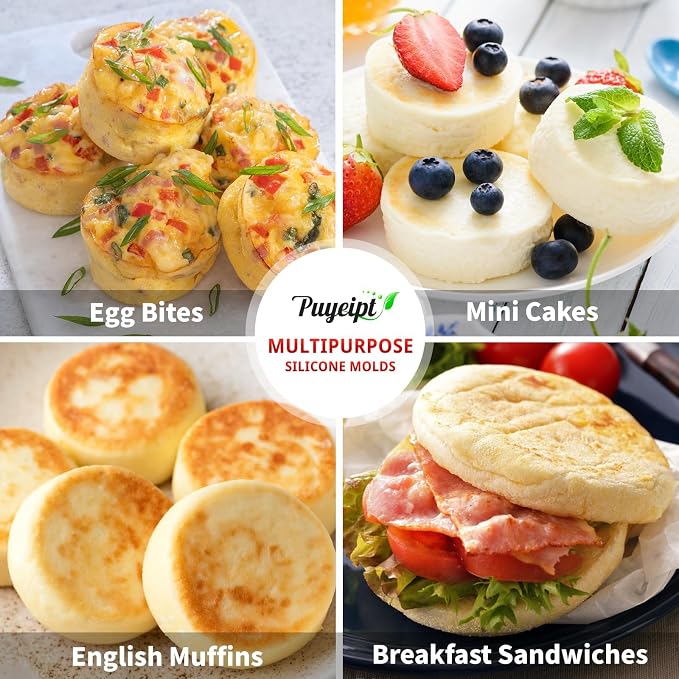 Puyeipt 2 Pack Silicone Egg Bite Molds, Deep 3 Inch Non-Stick Round Silicone Baking Pans for Frittata, Breakfast Sandwiches, Muffins, Hamburger Buns, Cornbread