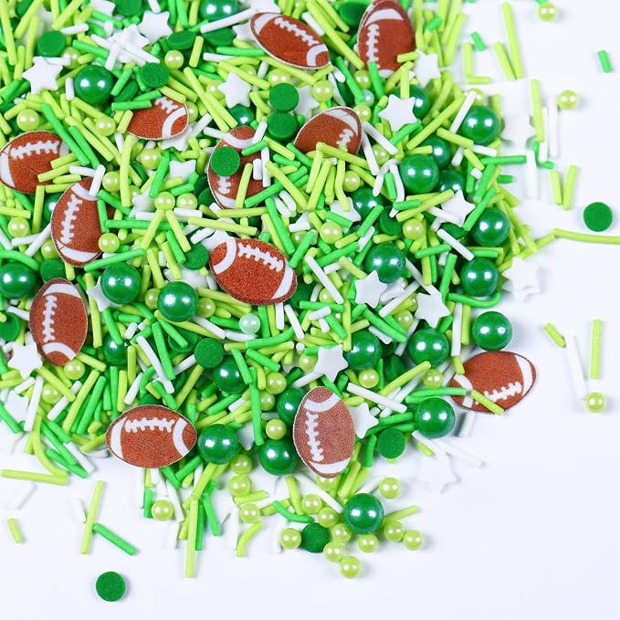 Football Sprinkles for Edible Cake Decorating, Green Sprinkles Mix with Football Edible Rice Paper, 3oz balls Sports Themed Sprinkle for Baking, Cupcakes, Ice Cream, Cookie, Chocolate Decorating