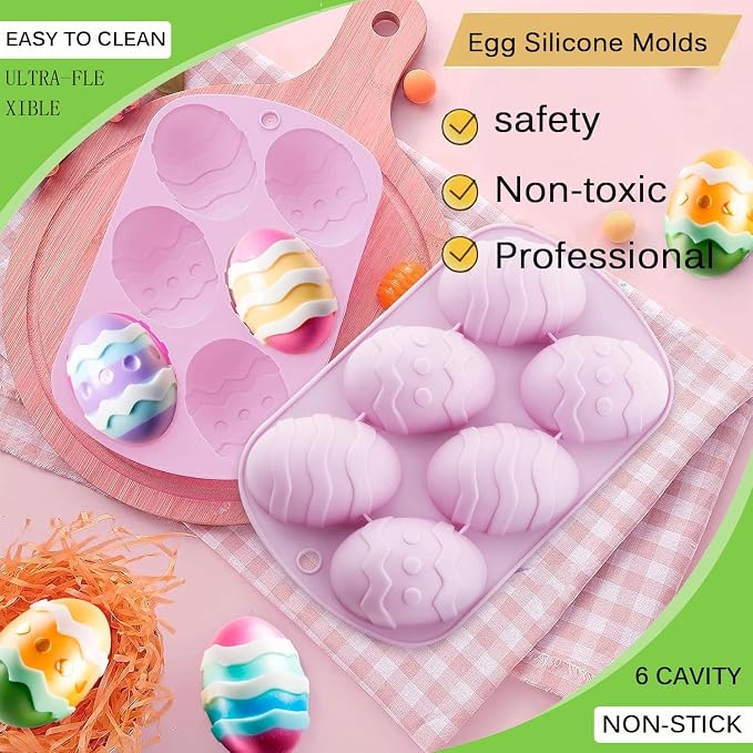 AKOAK 6-cavity Silicone Cake Mold, DIY Handmade Soap Mold, Non-stick Donut Mold, for Chocolate Pudding Jelly Muffin Cups, Kitchen Baking Decoration (Easter Egg)