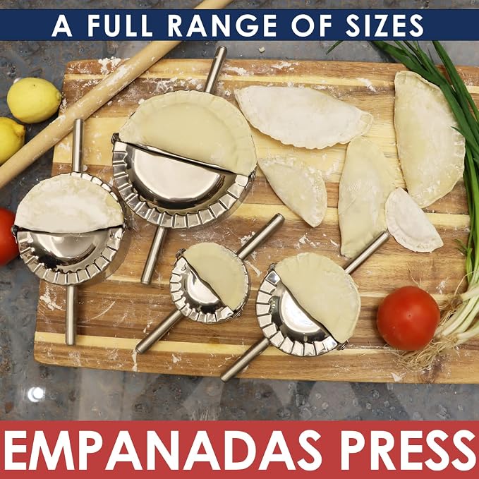KAYCROWN Empanada Maker Press, Stainless Steel Dumpling Maker Set, 2-in-1 Dough Cutter Dumpling Mold Set for Ravioli, Pierogi, Turnovers, Calzone, Dumpling, 4 Sizes (XL/6"+L/4.75"+M/4"+S/3.25")