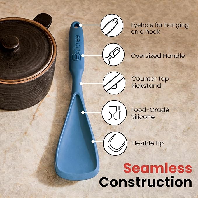 Silicone Spoon Spatula for Cooking - Multifunction Scoop Spatula Spoonula - Heat Resistant Cooking Spoon for Nonstick Cookware - Large Silicone Kitchen Spoon - Seamless Design (Starry Blue,2pcs)
