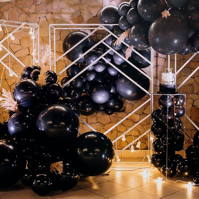 RUBFAC Black Balloons for Balloon Arch 129pcs Different Sizes Pack of 18 12 10 5 Inch Garland Kit, Latex Halloween Balloons for Party Decorations Birthday Wedding Decor