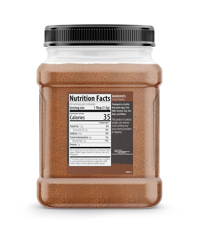 Birch & Meadow Natural High Fat Cocoa Powder, Non-Alkalized, 22/24% Cocoa Butter, Baking (16 Ounce)
