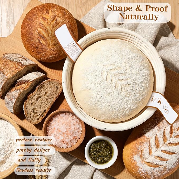 Sourdough Starter Kit, Sourdough Tools with Banneton Bread Proofing Basket, Sourdough Starter Jar, Sourdough Bread Baking Supplies, Complete Sourdough Kit Gifts for Bakers Women Mom