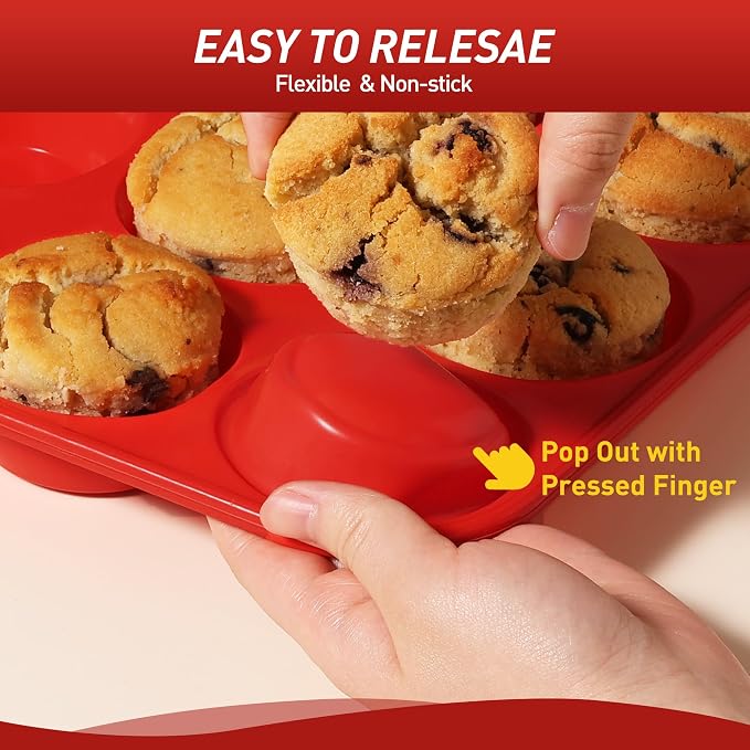 2 Pack 12 Cups Silicone Muffin Pan with Metal Reinforced Frame Regular Size Silicone Molds Cupcake Cake Baking Pans Cookie Baking Chocoflan Cupcake Mold Muffin Tray Dishwasher Safe BPA Free