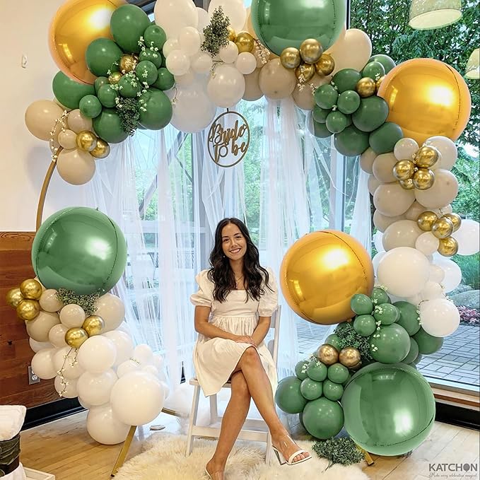 KatchOn, Sage Green and Gold Foil Balloons – 22 Inch, Pack of 6 | Mylar Balloons for Birthday, Engagement, Christmas, Bridal Shower | Green and Gold Party Decorations | Globos Verdes Y Dorados