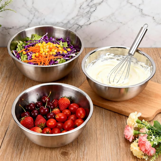 4-Piece Stainless Steel Mixing Bowls (6.3") Metal Bowl Set with Measurement Marks, Dishwasher Safe & Stackable - Perfect for Baking, Meal Prep, Salad Making