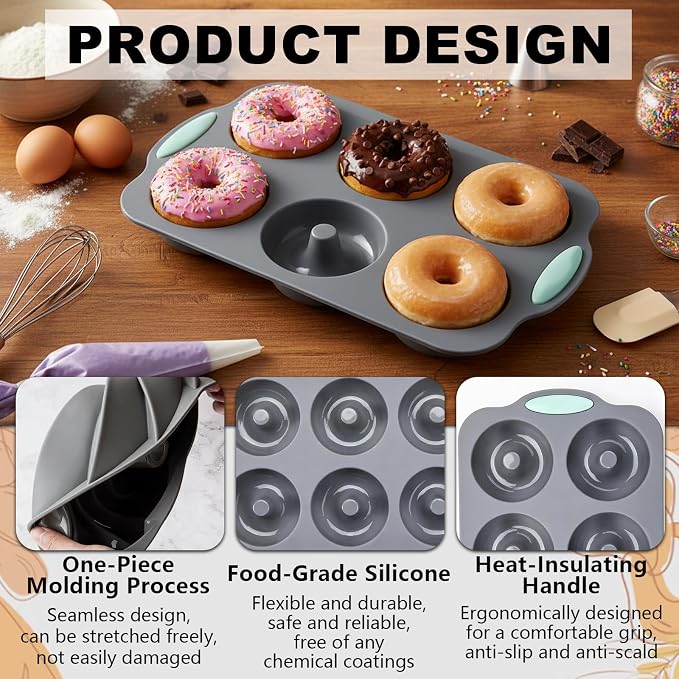 2 PCS Silicone Hamburger Bun Pan and Baguette Pan Set, Baguette Baking Mold | 3 Wave French Bread Baking Tray & 6 Cup Hamburger Bun Mold for Homemade Bread Loaf Sandwich Donuts
