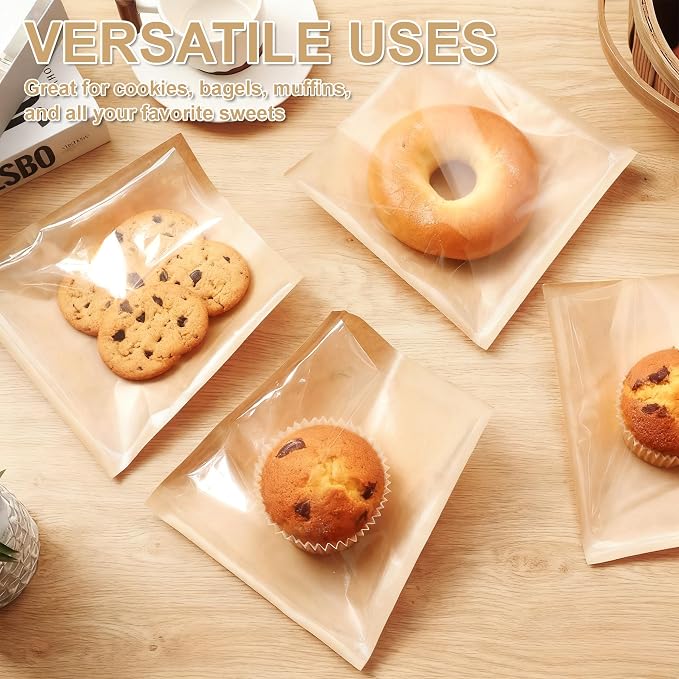 120 Pack Cookie Bags with Seal and Stickers | 5.7 x 6.5 Inch Paper Bakery Bags with Window, Heat-Sealable, Greaseproof Paper Bags Perfect for Treat, Donuts and Scones