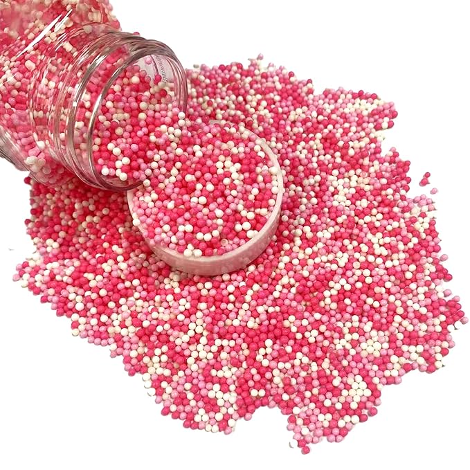 PhilaeEC Pink and White Nonpareils Sprinkle 2mm Mini Peals Sprinkle Edible for Cake Decoration Cupcake Topper Cookie Baking Decorations Halloween Christmas Valentine Supplies