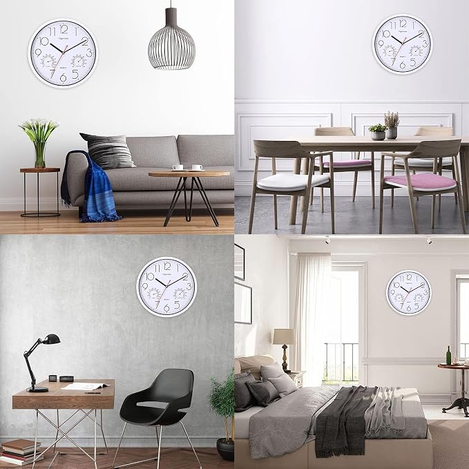 Wall Clock, Sweep Silent Movement Accurate Clocks with Temperature & Humidity, Decorative for Kitchen/Living Room/Bedroom/Office/School/Classroom (White, 12 inch)