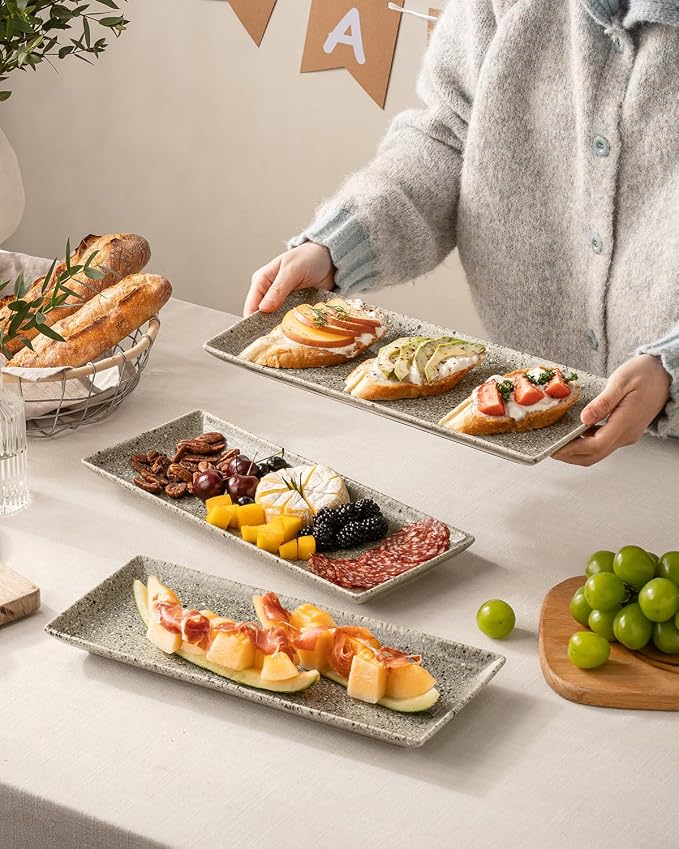 LAUCHUH 3 Tier Serving Trays for Party, 14 inch Dessert Party Display Stand Serving Platters and Trays with Collapsible Sturdier Rack for Father's Day Serving Food, Speckled Gray