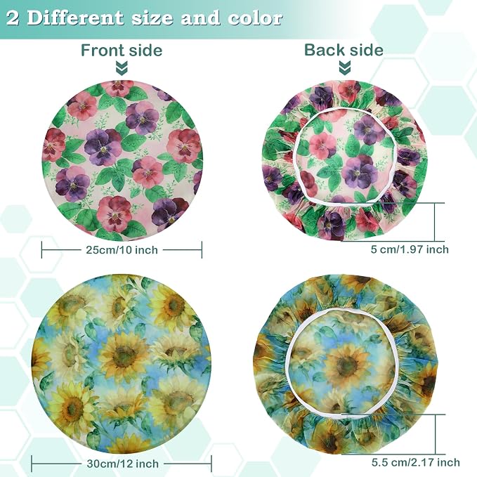 2 Large Reusable Beeswax Bowl Covers for Bread Proofing, 10/12 Inch Elastic Beeswax Wraps Cotton Cloth Sourdough Bowl Covers for Proofing Baskets, Mixer Bowls, Food Storage Containers