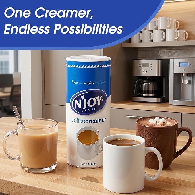 N'Joy Non Dairy Coffee Creamer - Pack of 6 Canisters w/EZ-Open Pour Spout (12oz each) - Smooth Non Dairy Powdered Creamer for Office Pantries, Restaurants & Home Coffee Bars - No Refrigeration Needed