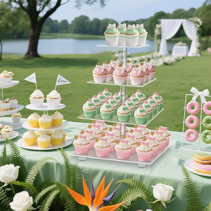 YestBuy 4 Tier Acrylic Cupcake Stand with 6“ Between Two Layers, Clear Cupcake Tower Stand for 50 Cupcakes, Cupcake Holder for Birthdays, Weddings, Baby Showers and Candy Bar