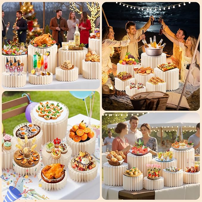 10 Pack Buffet Risers Foldable High Load-Bearing Food Display Risers for Buffet Table, Cylinder Cake & Dessert Stands for Weddings Party Catering Home Cupcake Stand Display with Clear Acrylic Tops
