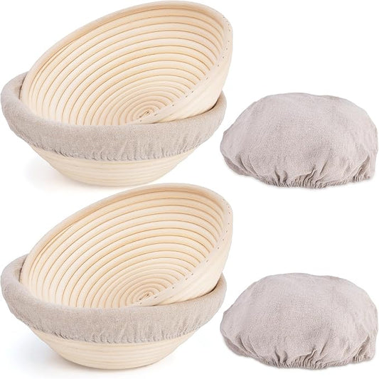Banneton Bread Proofing Basket, Sourdough Banneton Basket, 9 inch Round Banton Proofing Baskets with Liners, Proofing Baskets for Sourdough Bread Baking Supplies(4 Pack)