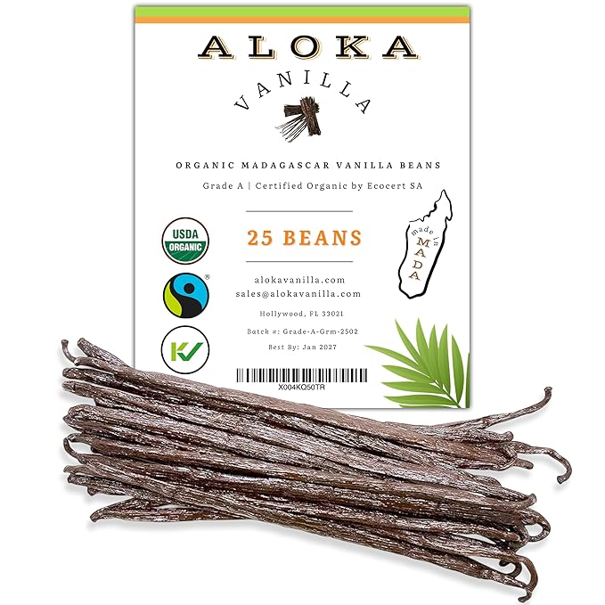 25 Count Organic Madagascar Vanilla Beans – Grade A Bourbon Pods | Gourmet Whole Vanilla Beans for Baking, Cooking, Extract Making | Rich Aroma, Premium Flavor, Non-GMO, Vegan