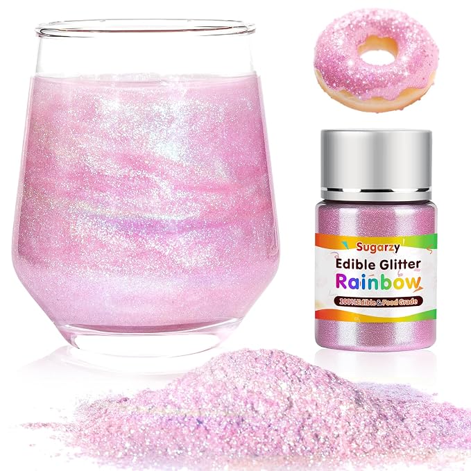 Edible Rainbow Glitter for Drinks,10g Food Grade Iridescent Pink Sprinkles Cake Decorating Supplies,Edible Luster Dust for Cocktail Beverages,Food Coloring Shimmer Powder for Baking,Cake Cupcakes Cookies Drinks Candy Strawberries Easter Mother's Birthd...
