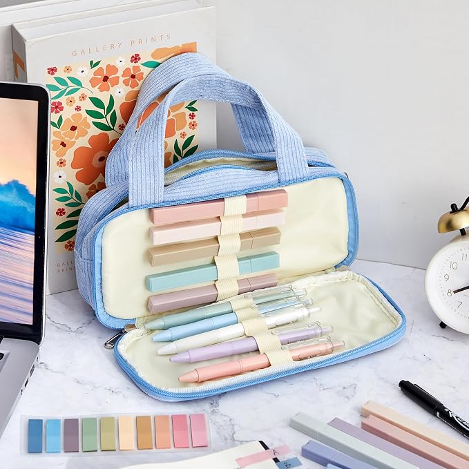 Jutom 39 Pcs Aesthetic Book Annotation Kit Highlighter with Case Bag Gel Pen Transparent Sticky Note Taking Bible Supplies(Light Blue,Classic Style)
