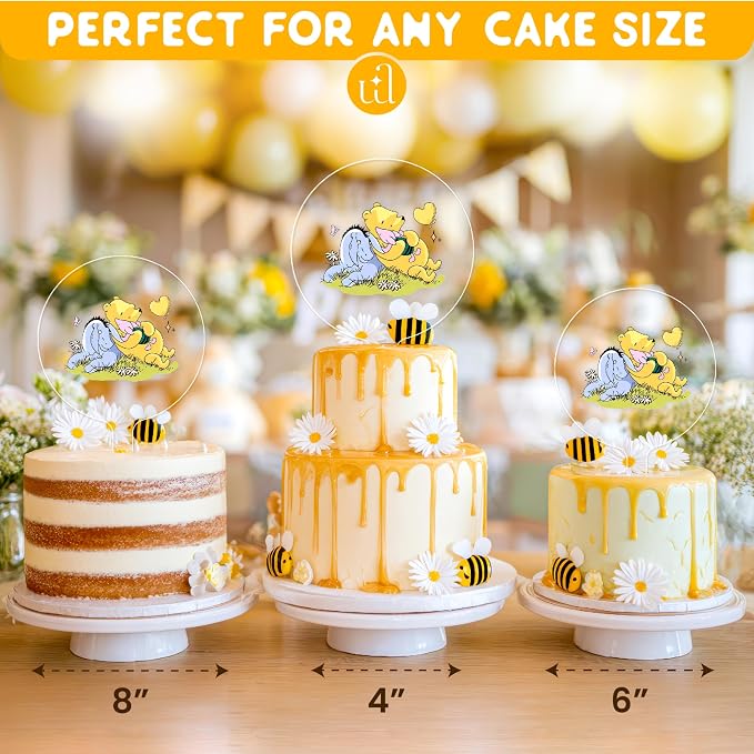 Woodamore Classic Pooh Baby Shower Cake Topper - Acrylic Cake Topper Baby Shower Decorations, Pooh Cupcake Toppers Winnie Birthday Decorations