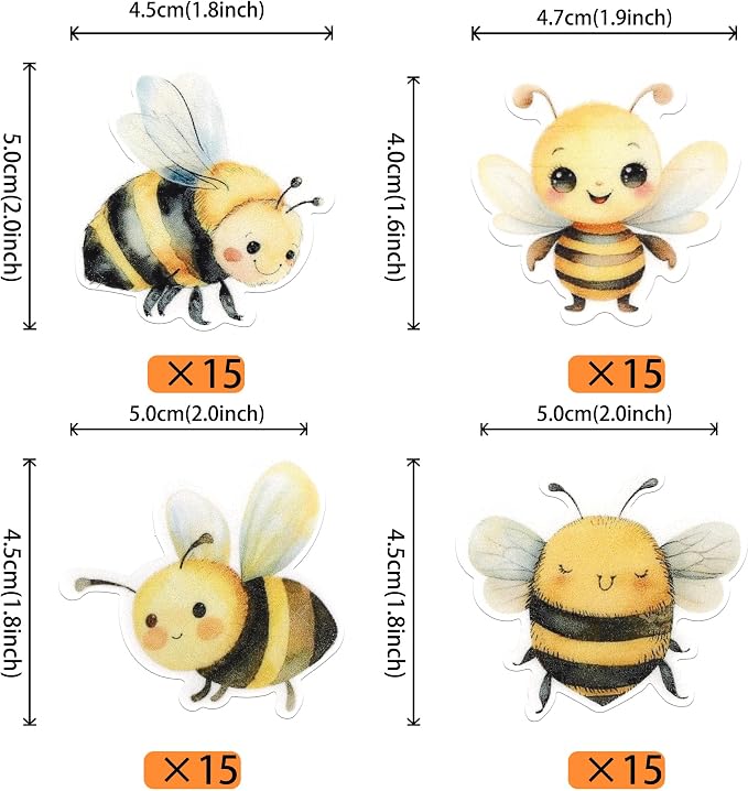 60 PCS Edible Bumble Bee Cupcake Toppers Edible Honey Bee Cupcake Picks Waper Paper Oh Babee Cupcake Decorations for Bee Theme Baby Shower Boys Girls Birthday Party Cake Food Decorations Supplies