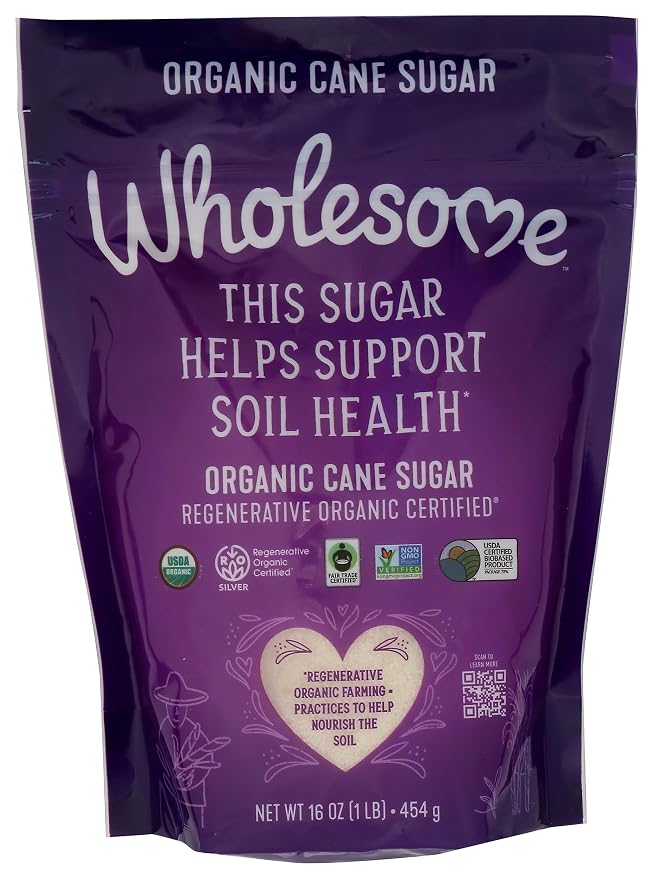 Wholesome Sweeteners 16-Ounce Organic Cane Sugar, Fair Trade, Non GMO, Gluten Free, Pure & Vegan, for Baking and Sweetening, 1 Pack