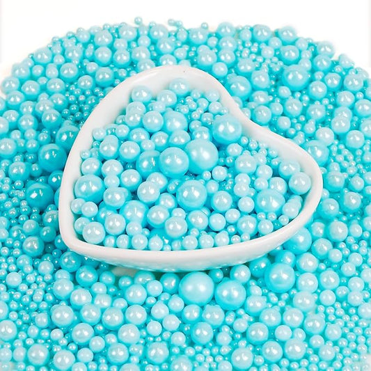 Edible Blue Pearl Sprinkles, Edible Sugar Sprinkles, Blue Pearls for Cake Decorating, Cupcake Toppers, Cake Decorations, Wedding Party Easter Supplies, 180g/6.35oz