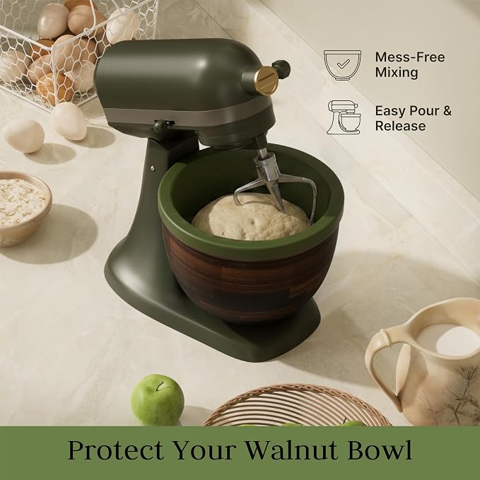 Silicone Bowl Liner Compatible with Kitchenaid Walnut Wood Mixing Bowl 5 Qt, Fits 2024 Evergreen & 2025 Tilt-Head Stand Mixer Accessories, 3 Food-Grade Liners with Lids, Dishwasher Safe