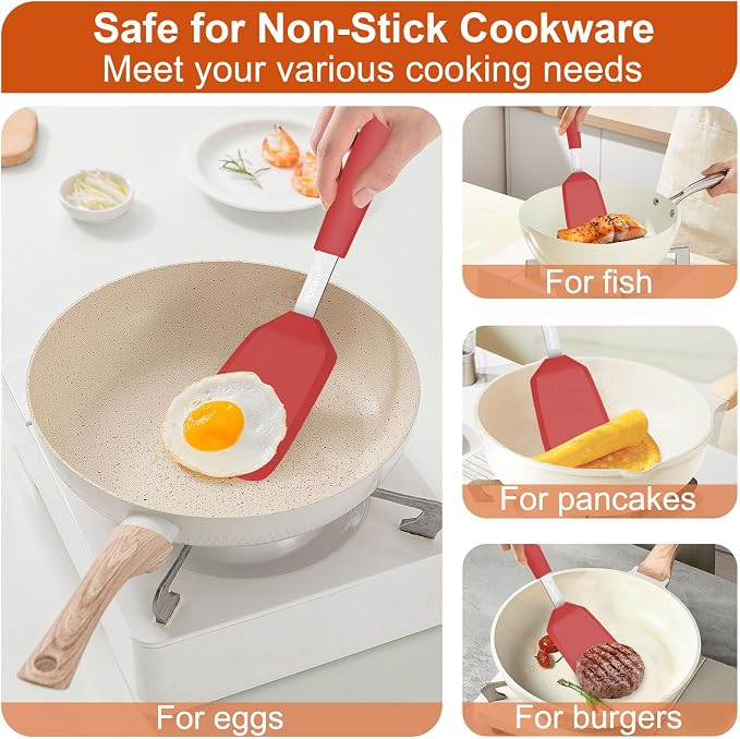 Silicone Spatula, 13 x 3.2 In, 600°F Heat Resistant (Red) | Flexible Turner, BPA Free, Non Scratch for Non Stick Frying Pan, Kitchen Cooking, Flipping, Dishwasher Safe