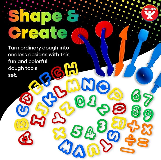 Hygloss 49 Pcs Dough Tools Set – Dough Cutters + Numbers & Alphabet Cutters Set – Educational Modeling Clay Tools – Preschool Toys & Toddler Activities – Arts & Crafts for Kids Ages 3-5
