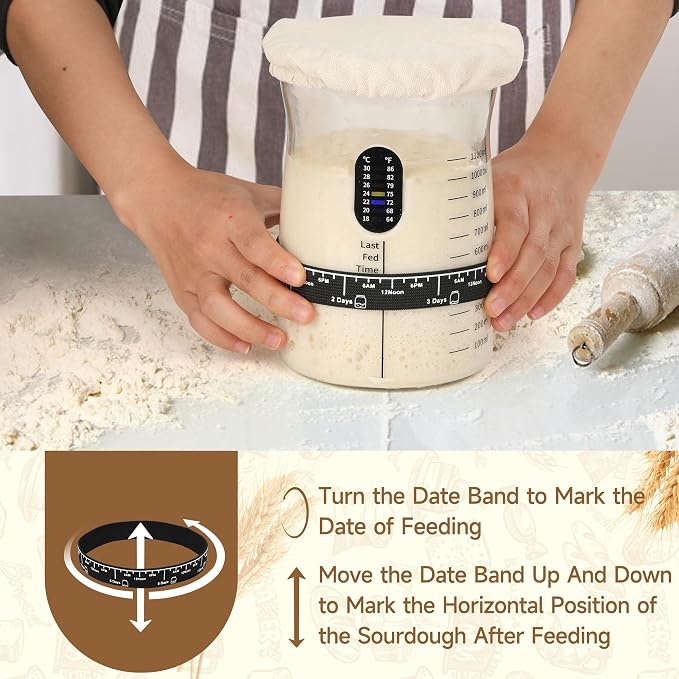 Coco Bird Pro Sourdough Starter Kit- 50oz Large Capacity Sourdough Starter Jar, 17 Flavorful Fermentation Recipes, Sourdough Bread Baking Supplies for Making Delicious Sourdough Breads(Red, 2Set)