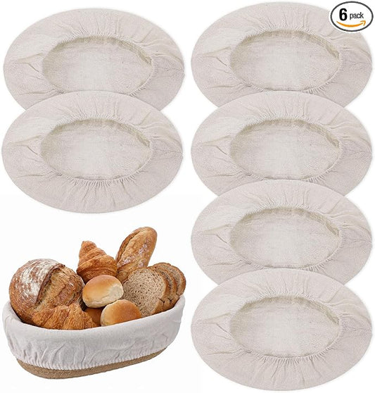 6 Pcs Sourdough Proofing Basket Liner, 10 Inch Oval Bread Proofing Cloth Liner for Banneton Basket Sourdough Baking Dough Baskets Cover (Cotton-Linen, Oval)