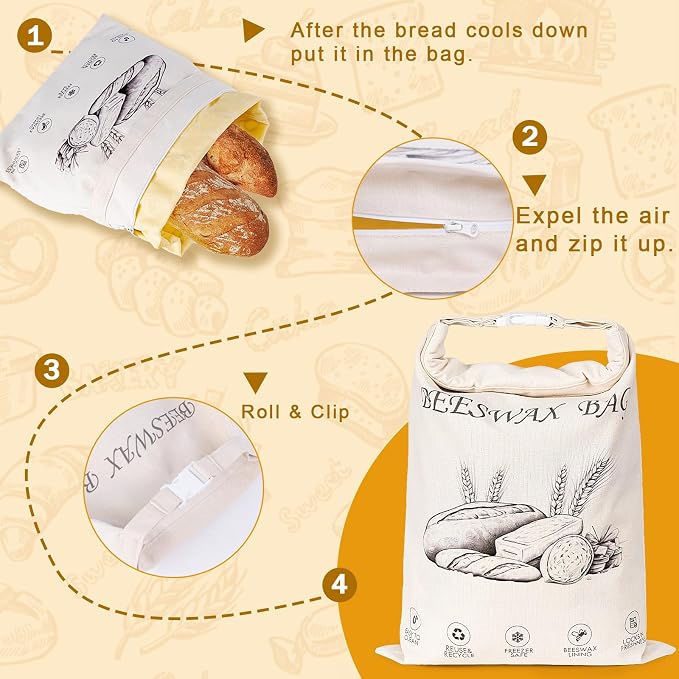 2-Pack Reusable Beeswax Bread Bags for Sourdough & Homemade Bread，Cotton Waxed Bags Keeps Fresh Longer(Crimson Bloom)
