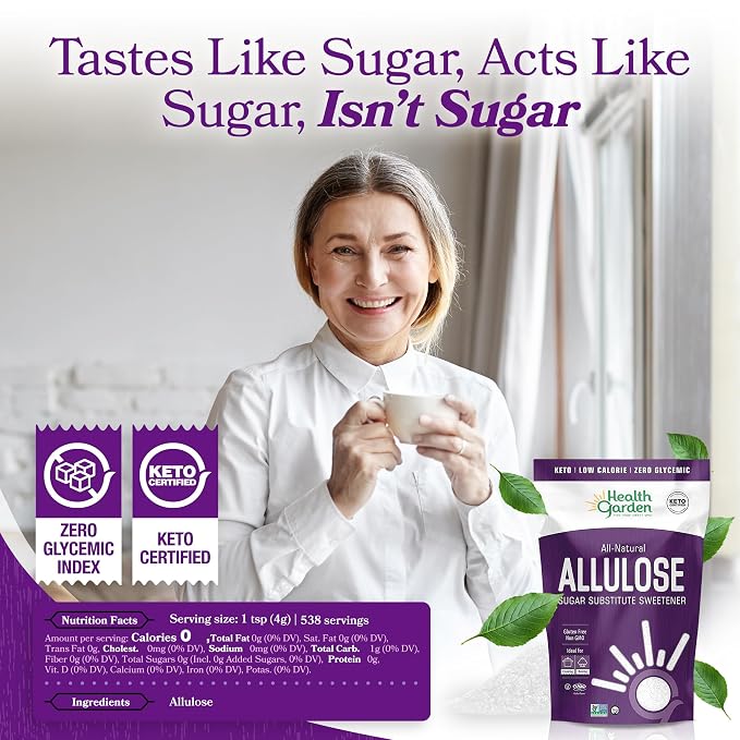 Health Garden Allulose Sweetener, Sugar Substitute - 76oz Bag – Allulose Granulated Sugar Substitute, Zero Calorie Sweetener for Baking and Coffee, Keto Friendly, Non-GMO