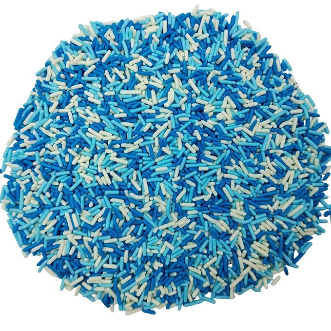 Homankit Blue White Jimmies Sprinkles Edible Sprinkle Candy Soft Jimmies Toppings for Ice Cream, Cupcake, Cake, Cookie, Dessert Decorating 2.75 Ounces