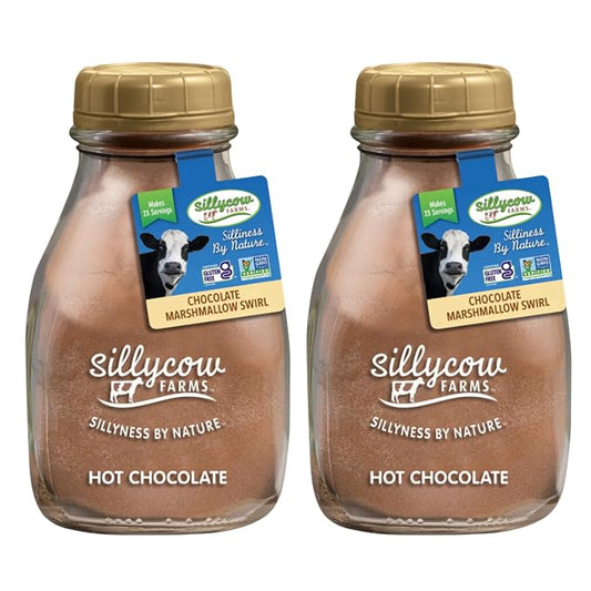 Sillycow Farms Marshmallow Swirl Hot Chocolate | Gluten-Free | Non-GMO | Hot Cocoa Mix with Dutch Processed Cocoa Powder | Made with Real Ingredients | 16.9 oz Glass Bottle (Pack of 2)