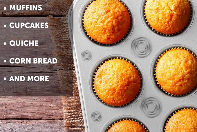 DecorRack 2 Pack Non-Stick Muffin Pans, 6-Cup, Oven Safe Steel BPA Free Regular Size Bakeware Molds for Baking Cupcakes, Egg Bites Easy to Clean Bakes Evenly (Pack of 2)