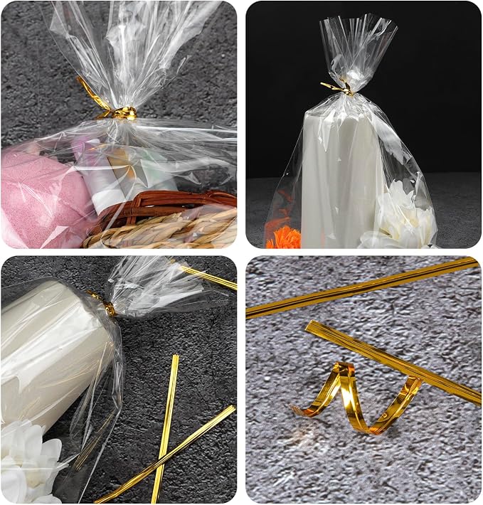 Labeol 150pcs Cellophane Bags 8x11 Treat Bags with Ties Clear Gift Bag Candy Cookie Bag for Packaging Party Favor Goodie Halloween Christmas Valentines Day Gift Wrap