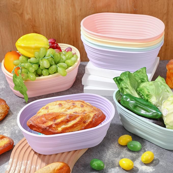 Honeydak 8 Pcs Silicone Bread Proofing Baskets Oval Banneton Basket 10 Inch Collapsible Sourdough Bread Baking Supplies Non-stick Dough Proofing Bowls Containers Oven Safe for Breads Making