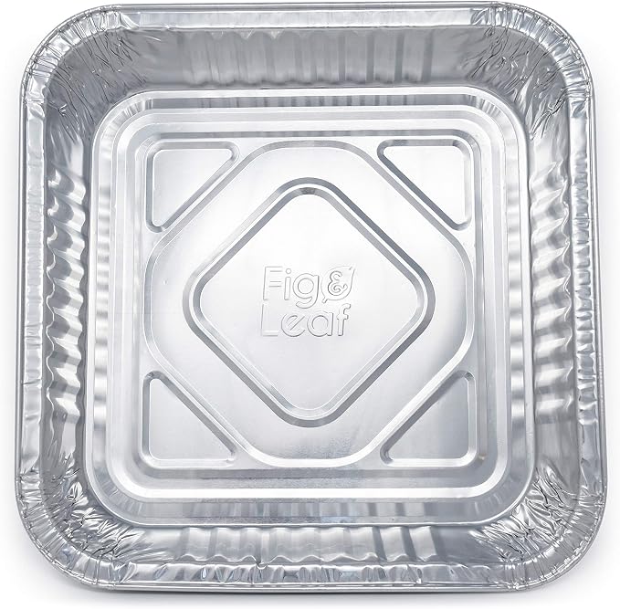 Fig & Leaf (210 Pack) 8” x 8” Square Baking Cake Pans with Plastic Dome Lids | Heavy Duty l Disposable Aluminum Foil Tins l Portable Food Containers l Perfect for Roasting Oven Toaster Cooking