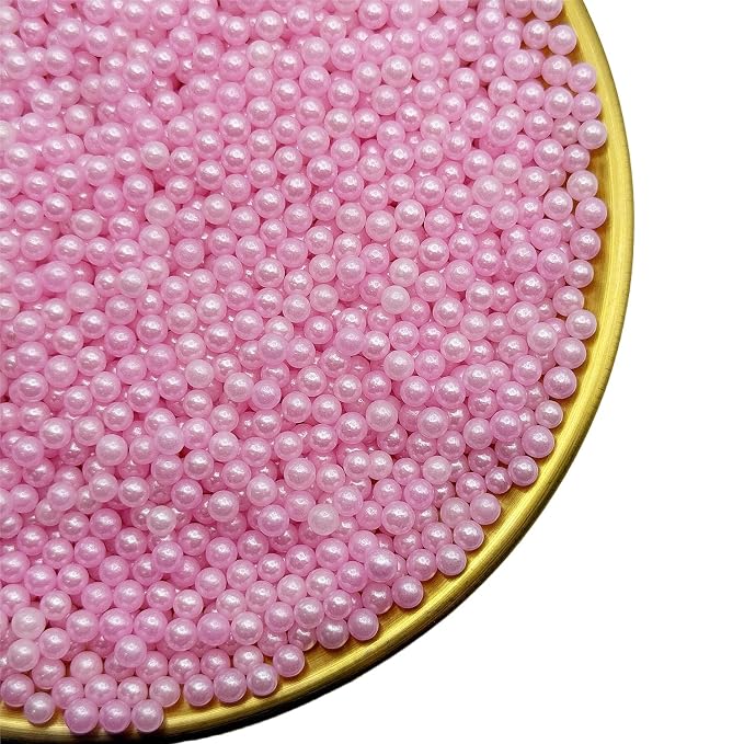 CandiJumpin 4mm Pink Sugar Pearls, Small Edible Pearls Pink Pearl Sprinkles for Cake Decorating Edible Cake Decorations Pearl Sugar Sprinkles Cupcake Toppers Baby Shower Party Birthday Wedding Christmas Supplies 3 OZ