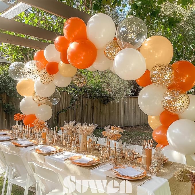 SUWEN 60PCS Orange Confetti Balloons Set Latex Helium Chrome Burnt Orange Balloon for Birthday Graduation Halloween Party Decorations