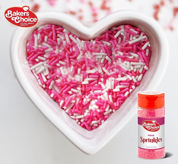 Bakers Choice Pink Sprinkles for Baking - Jimmies Sprinkles for Ice Cream Toppings - Dairy Free, Kosher 2.8 oz