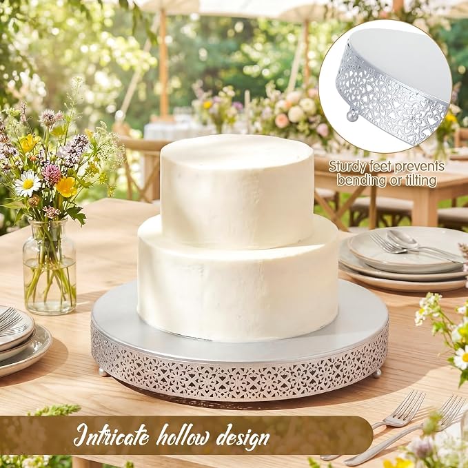 Wenqik Cake Stand 18 Inch Round Metal Cupcake Dessert Wedding Cake Stand Cookies Display Holder Fruit Serving Tray for Table Wedding Birthday Anniversary Party(Silver)