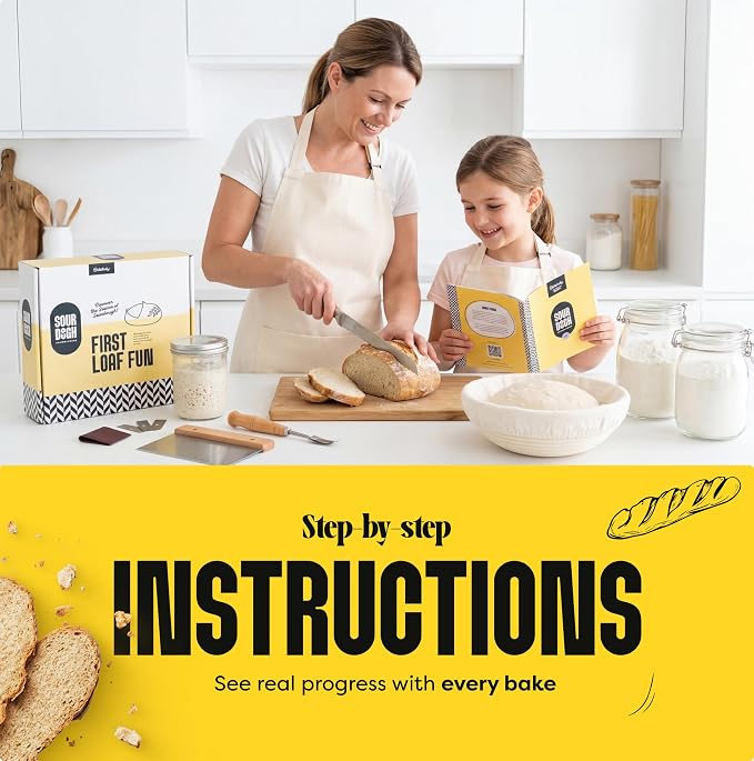 Baketivity Sourdough Bread Loaf Kit for Beginners – Sourdough Making Kit with Scoring & Baking Tools – Family Activity to Learn Artisan Bread at Home, Birthday Gift for Kids